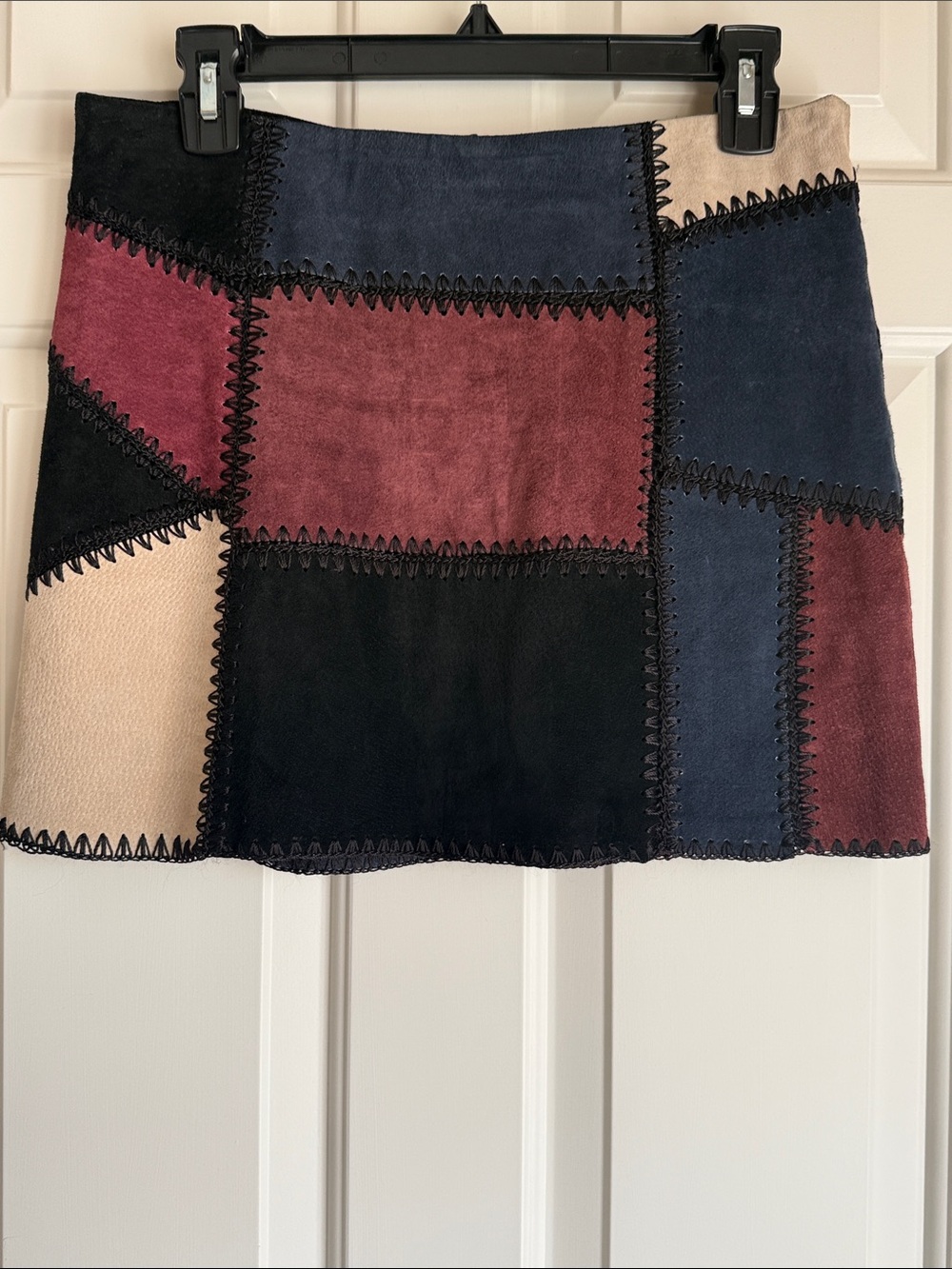 Zara Patchwork Mini Skirt in Black, Burgundy, Navy & Cream
